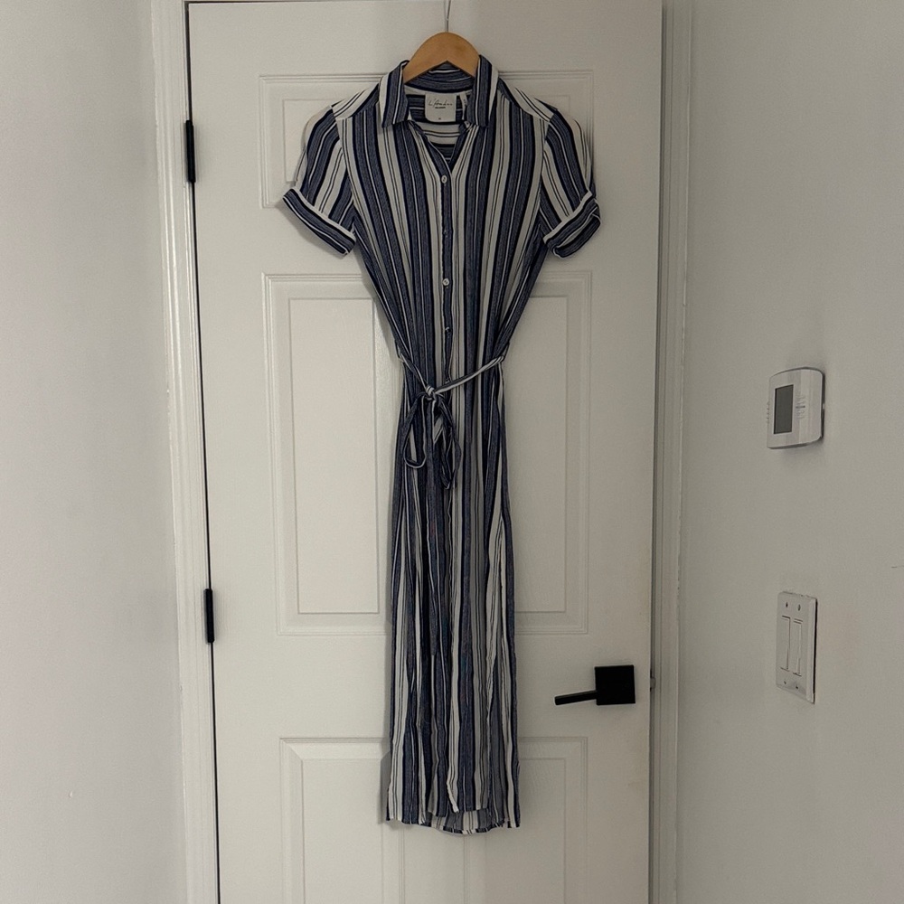 L'Academie Blue and White Striped Maxi Dress